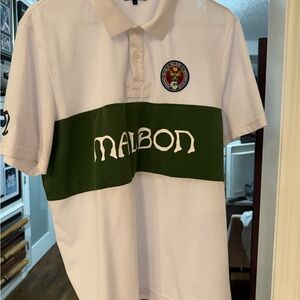 Malbon White and Green Polo Shirt